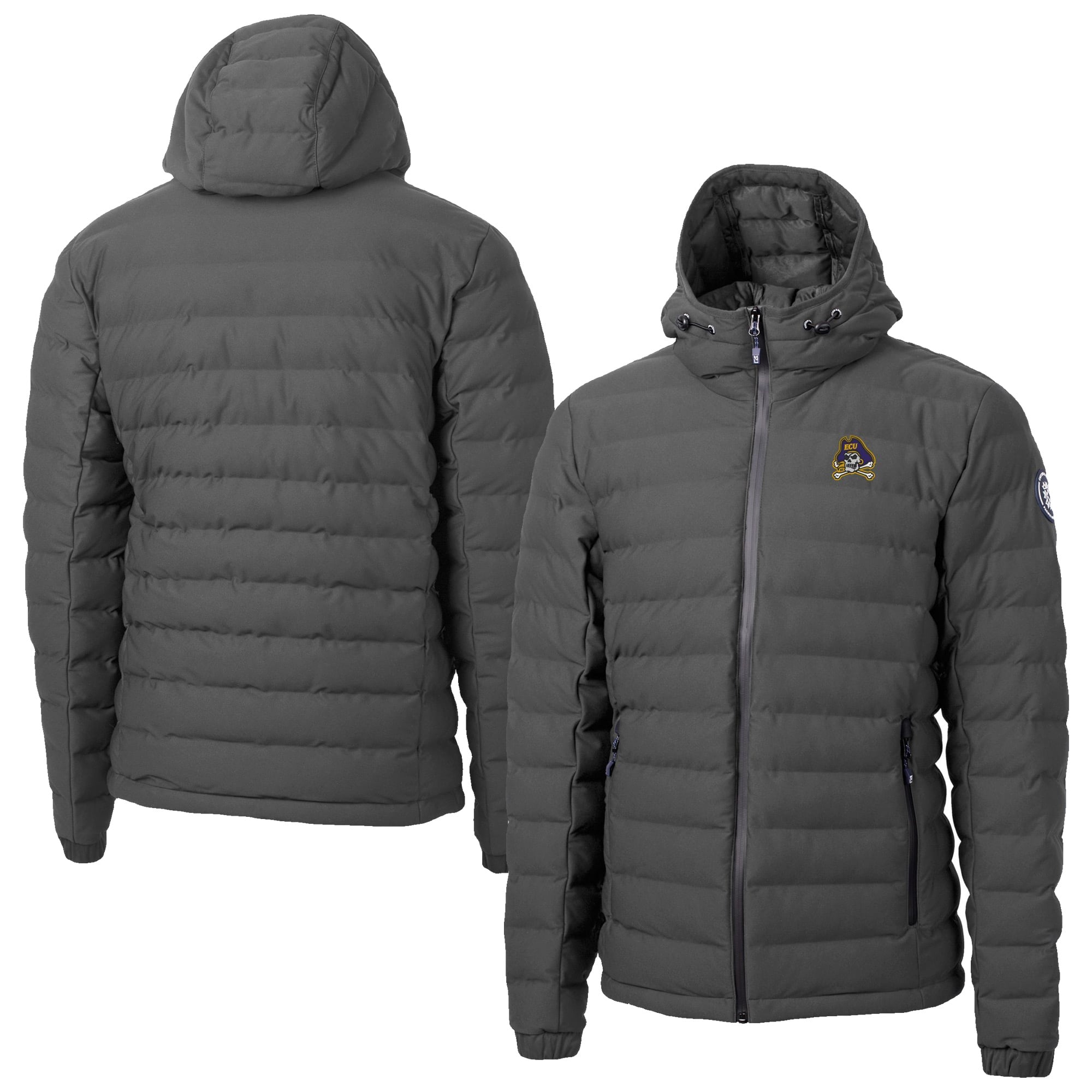 Men's Cutter & Buck  Gray ECU Pirates Mission Ridge Eco Insulated Repreve Hooded Full-Zip Puffer Jacket