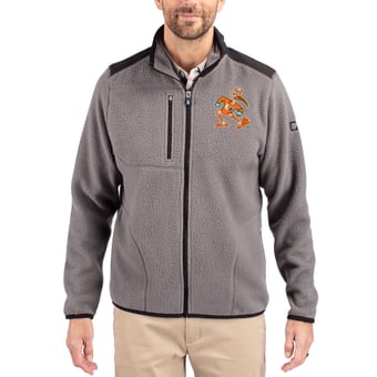 Men's Cutter & Buck Gray Miami Hurricanes Cascade Eco Fleece Full-Zip Jacket