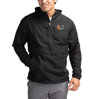 Men's Cutter & Buck Black Miami Hurricanes Charter Eco Recycled Half-Zip Anorak Jacket