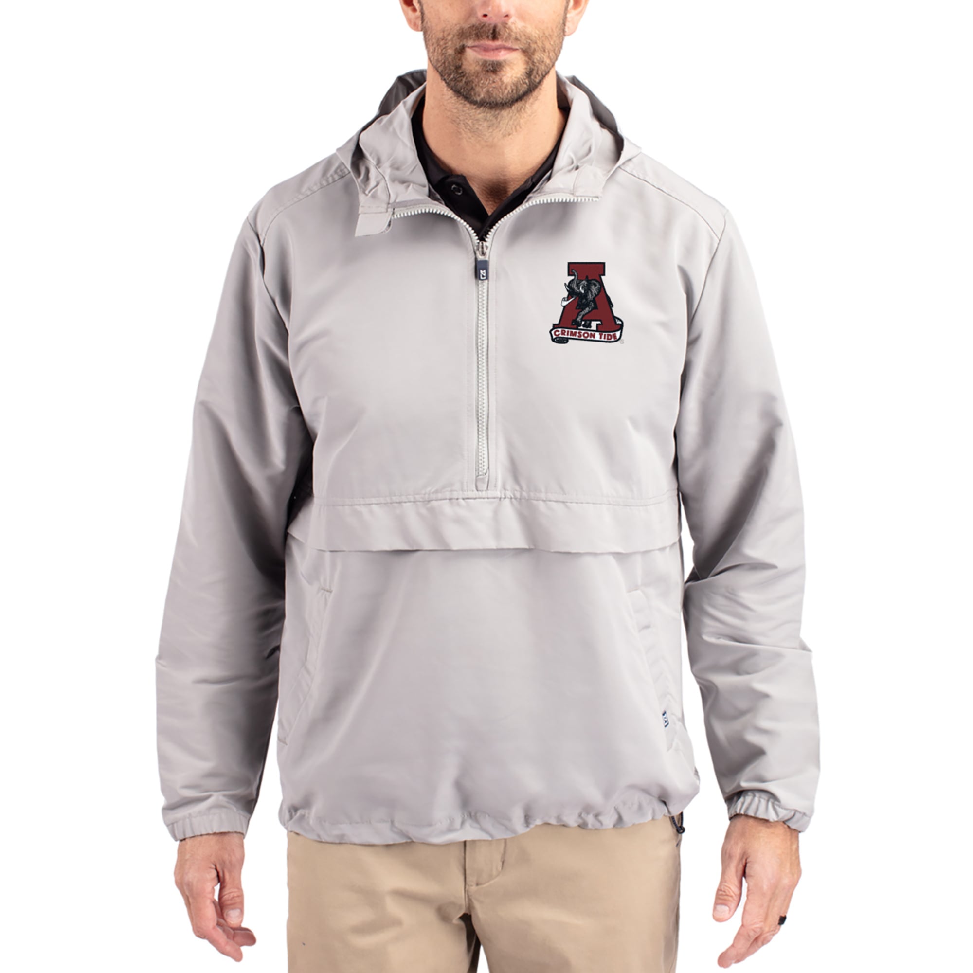 Men's Cutter & Buck Gray Alabama Crimson Tide Charter Eco Recycled Half-Zip Anorak Jacket