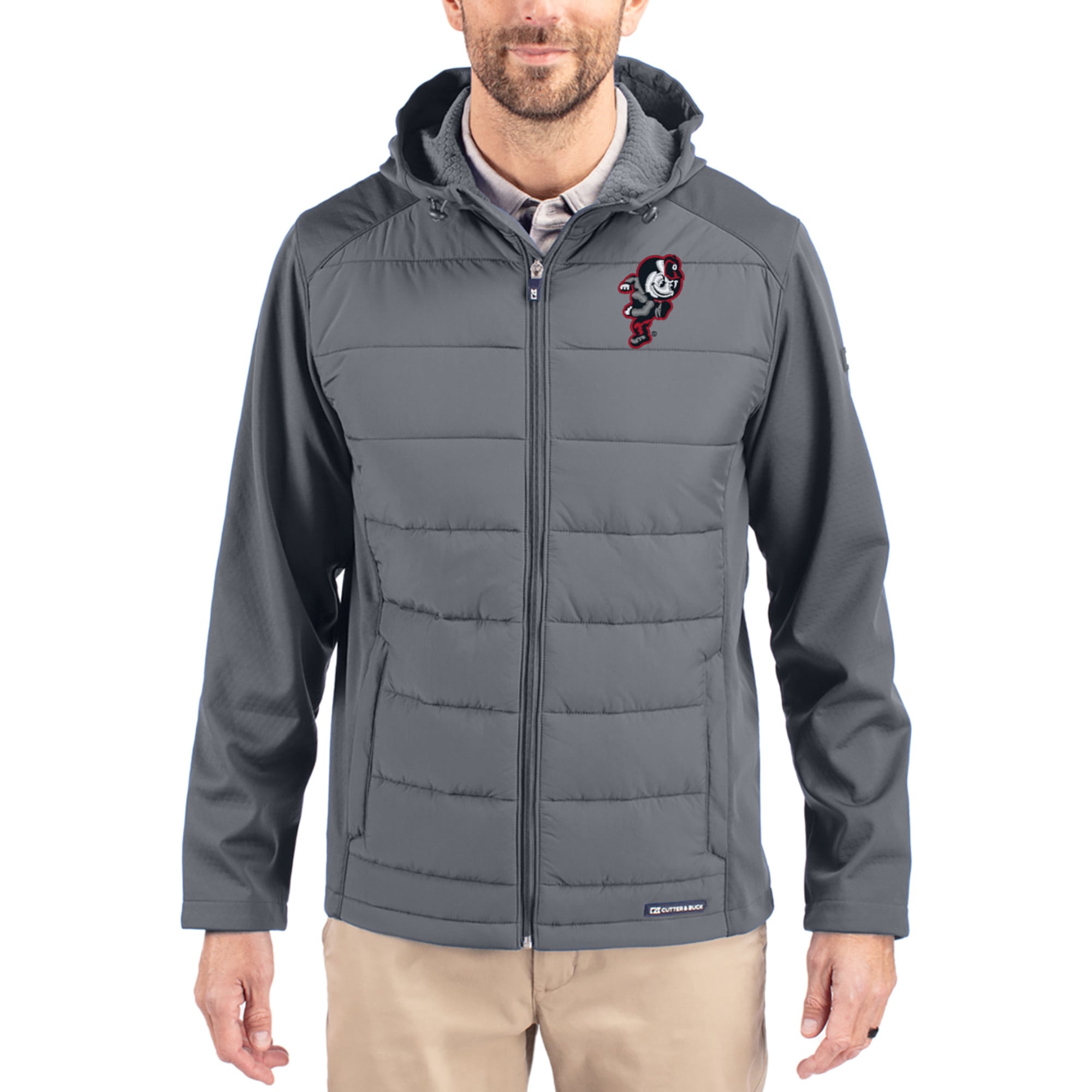 Men's Cutter & Buck Gray Ohio State Buckeyes Evoke Hybrid Eco Softshell Recycled Full Zip Hooded Jacket