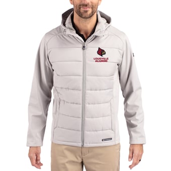 Men's Cutter & Buck Gray Louisville Cardinals Evoke Hybrid Eco Softshell Recycled Full Zip Hooded Jacket