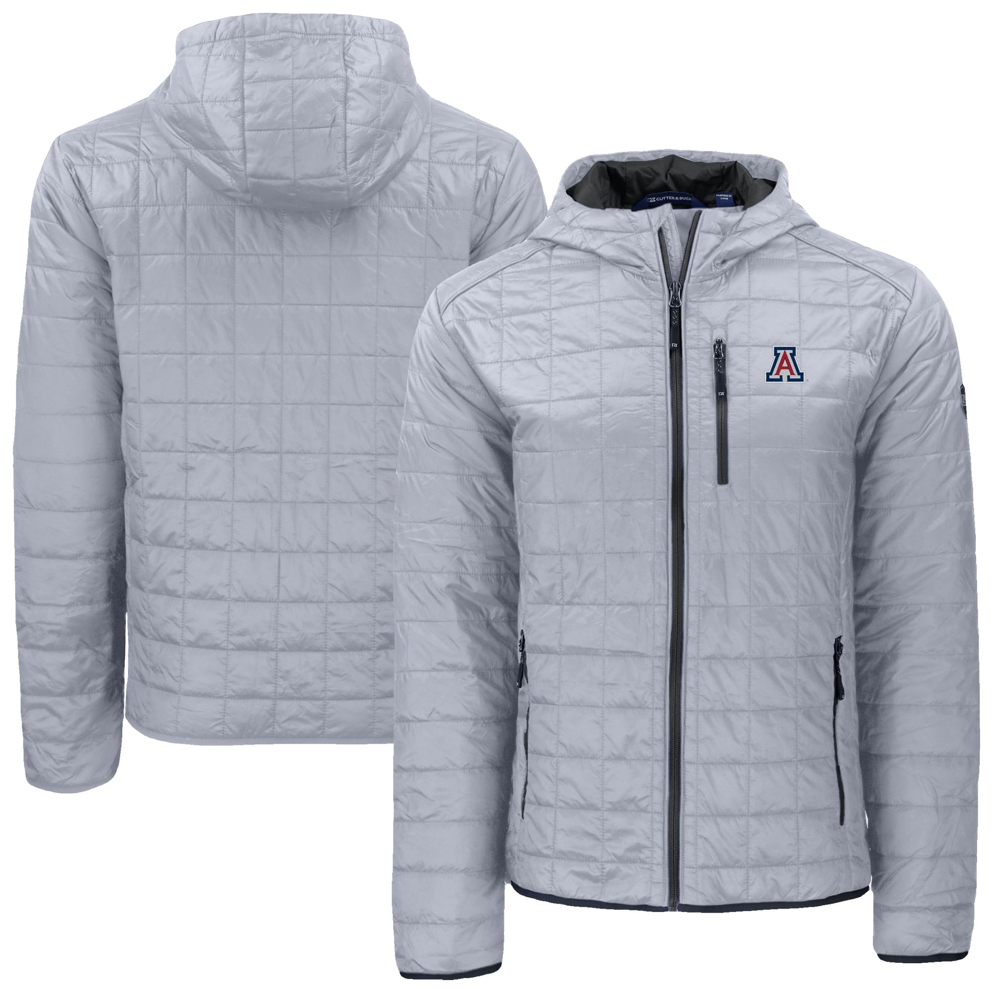 Men's Cutter & Buck  Gray Arizona Wildcats Rainier Eco PrimaLoft Hooded Full-Zip Jacket
