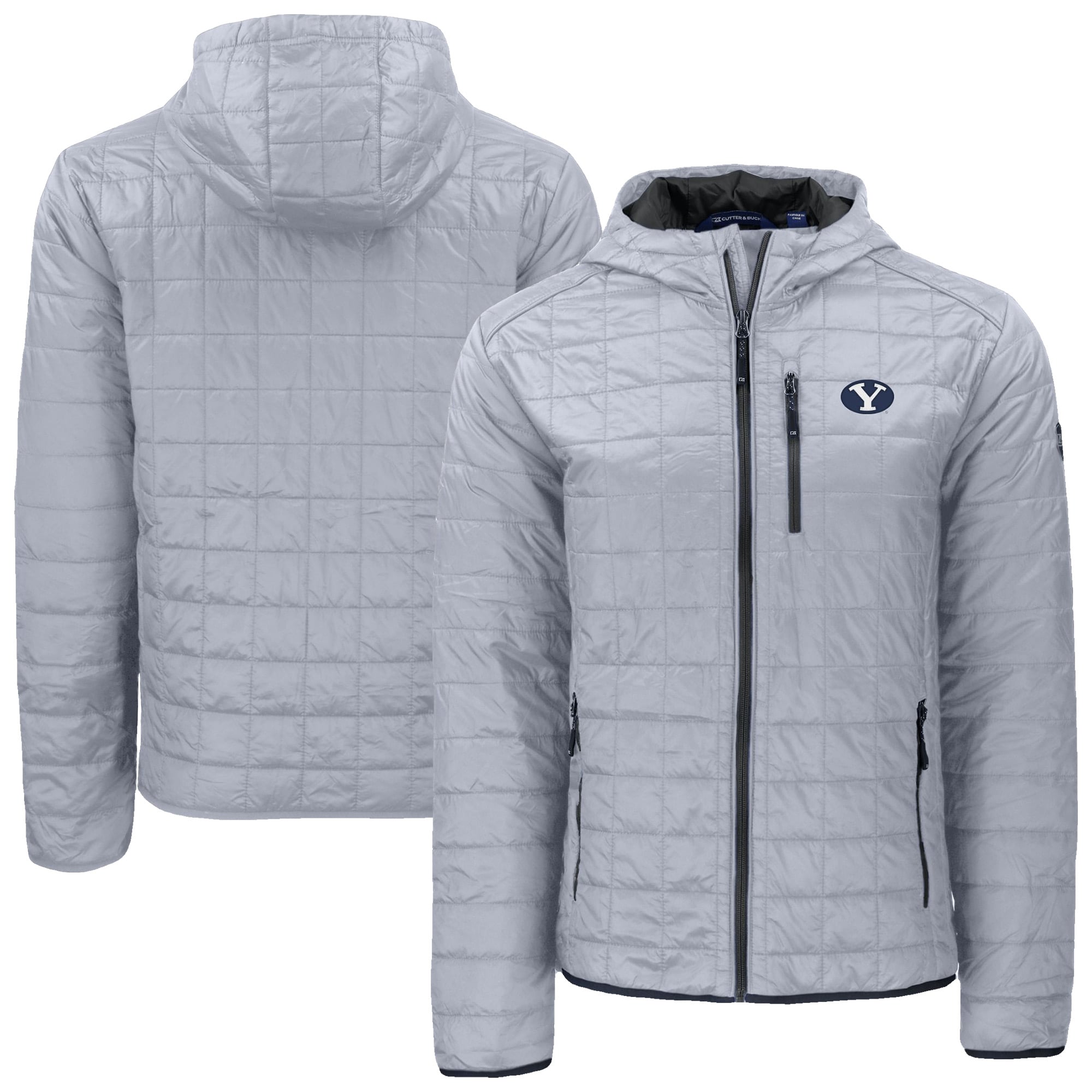 Men's Cutter & Buck  Gray BYU Cougars Rainier Eco PrimaLoft Hooded Full-Zip Jacket