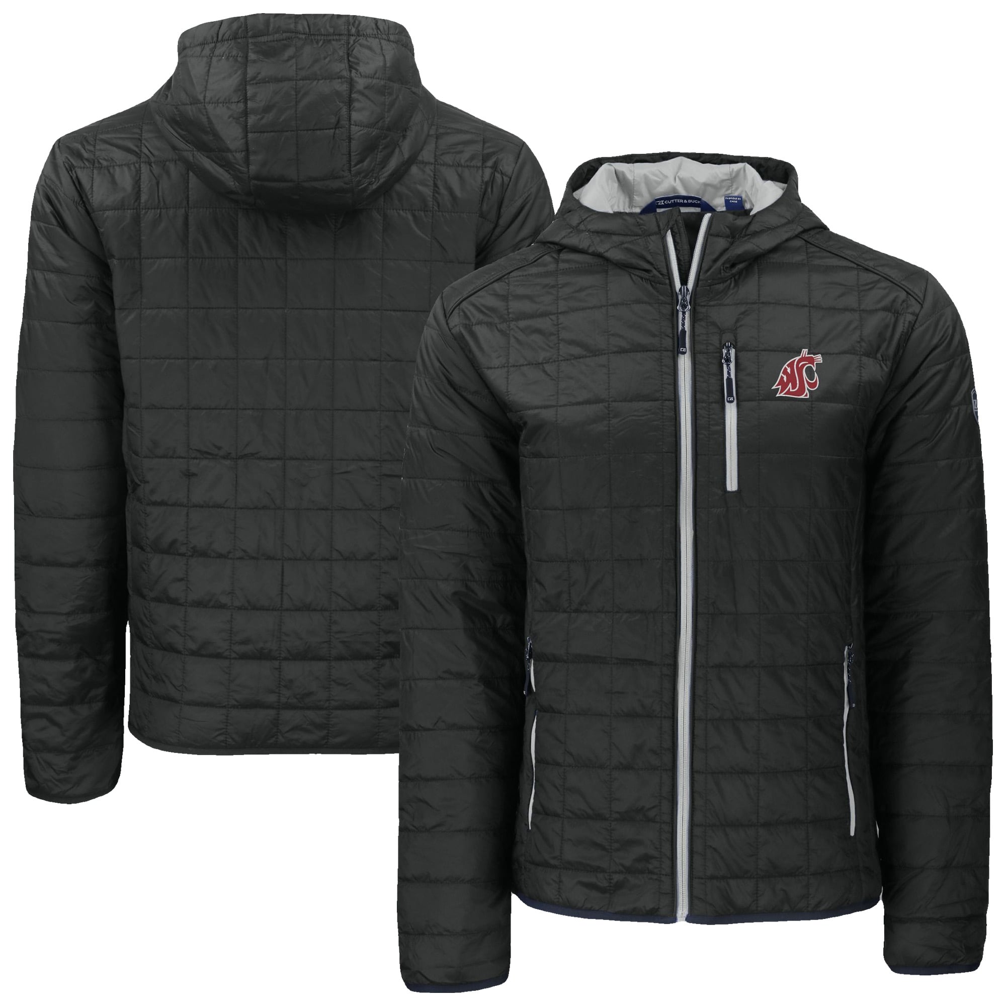 Men's Cutter & Buck  Black Washington State Cougars Rainier Eco PrimaLoft Hooded Full-Zip Jacket