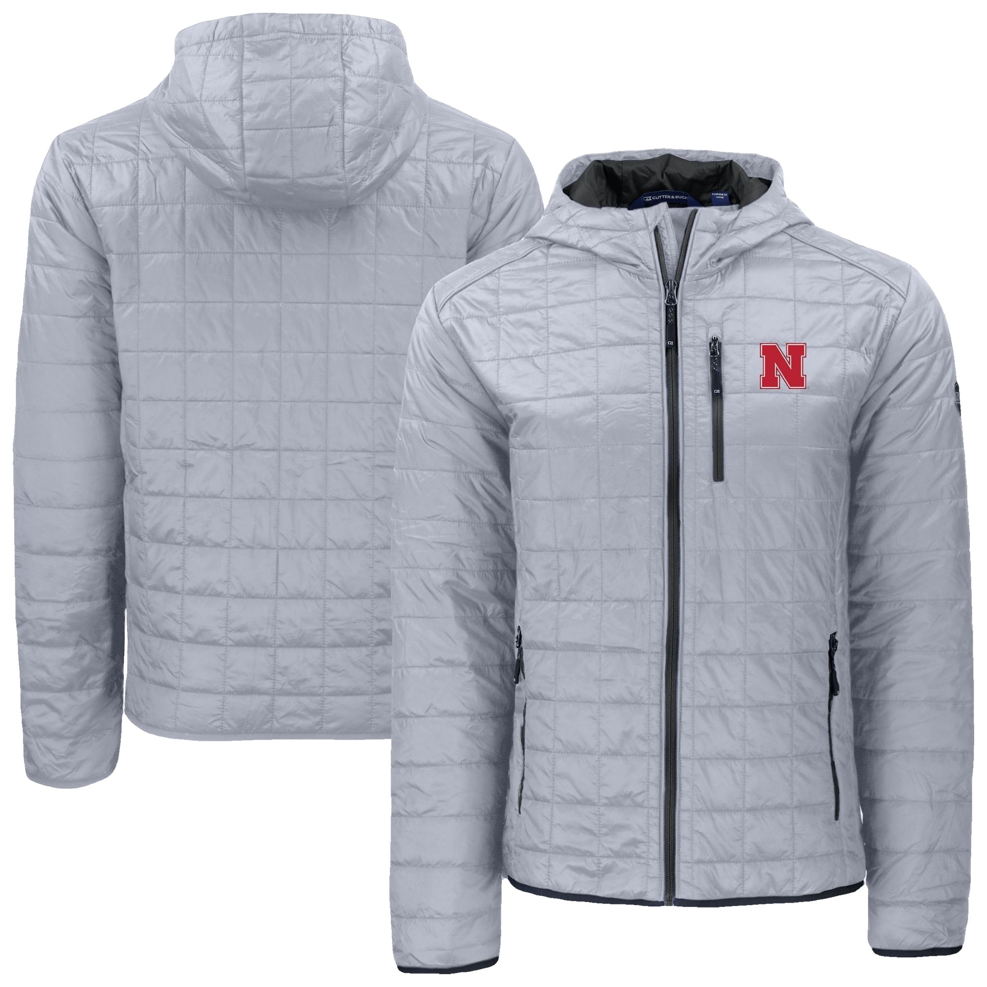 Men's Cutter & Buck  Gray Nebraska Huskers Rainier Eco PrimaLoft Hooded Full-Zip Jacket