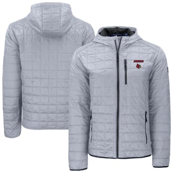 Men's Cutter & Buck  Gray Louisville Cardinals Rainier Eco PrimaLoft Hooded Full-Zip Jacket