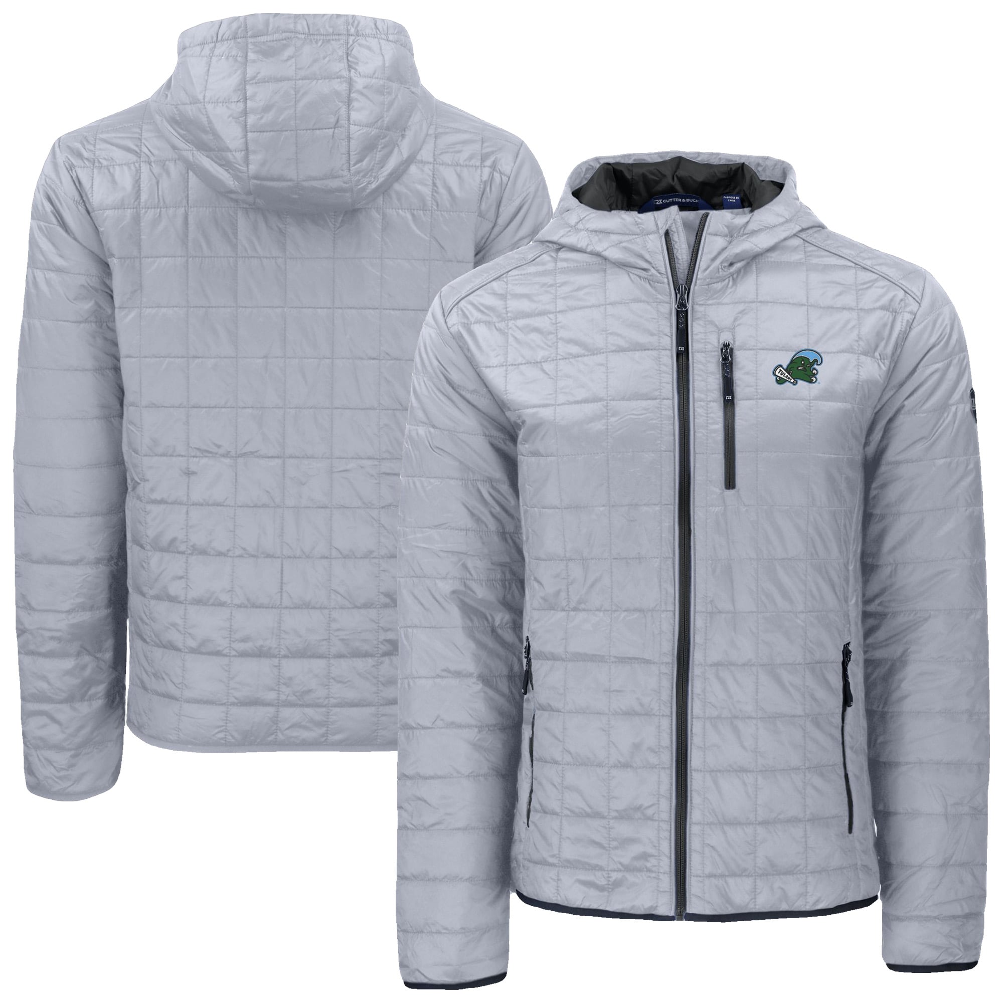 Men's Cutter & Buck  Gray Tulane Green Wave Rainier Eco PrimaLoft Hooded Full-Zip Jacket