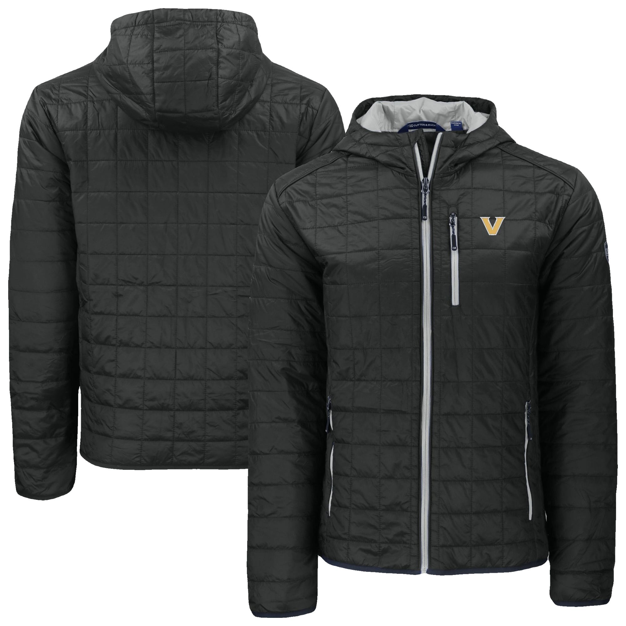 Men's Cutter & Buck  Black Vanderbilt Commodores Rainier Eco PrimaLoft Hooded Full-Zip Jacket