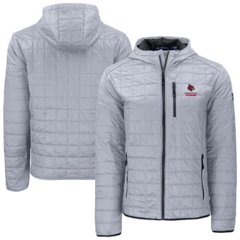 Men's Cutter & Buck  Gray Louisville Cardinals Rainier Eco PrimaLoft Hooded Full-Zip Jacket