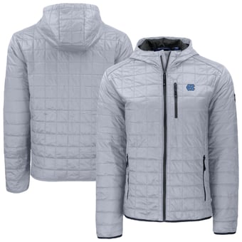 Men's Cutter & Buck  Gray North Carolina Tar Heels Rainier Eco PrimaLoft Hooded Full-Zip Jacket