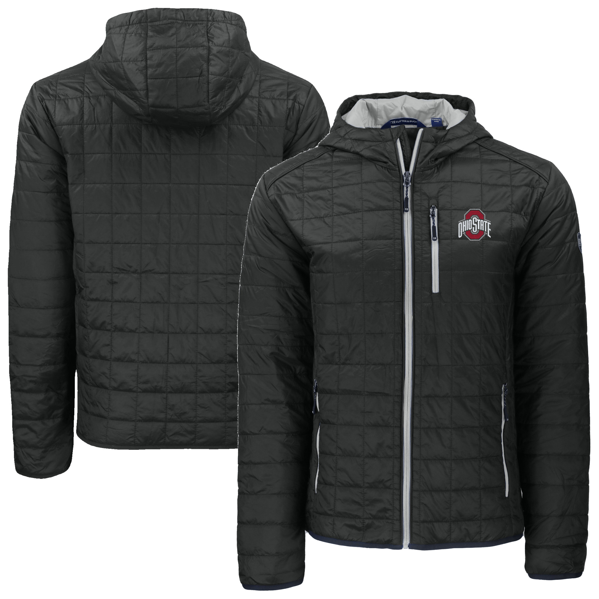 Men's Cutter & Buck  Black Ohio State Buckeyes Rainier Eco PrimaLoft Hooded Full-Zip Jacket