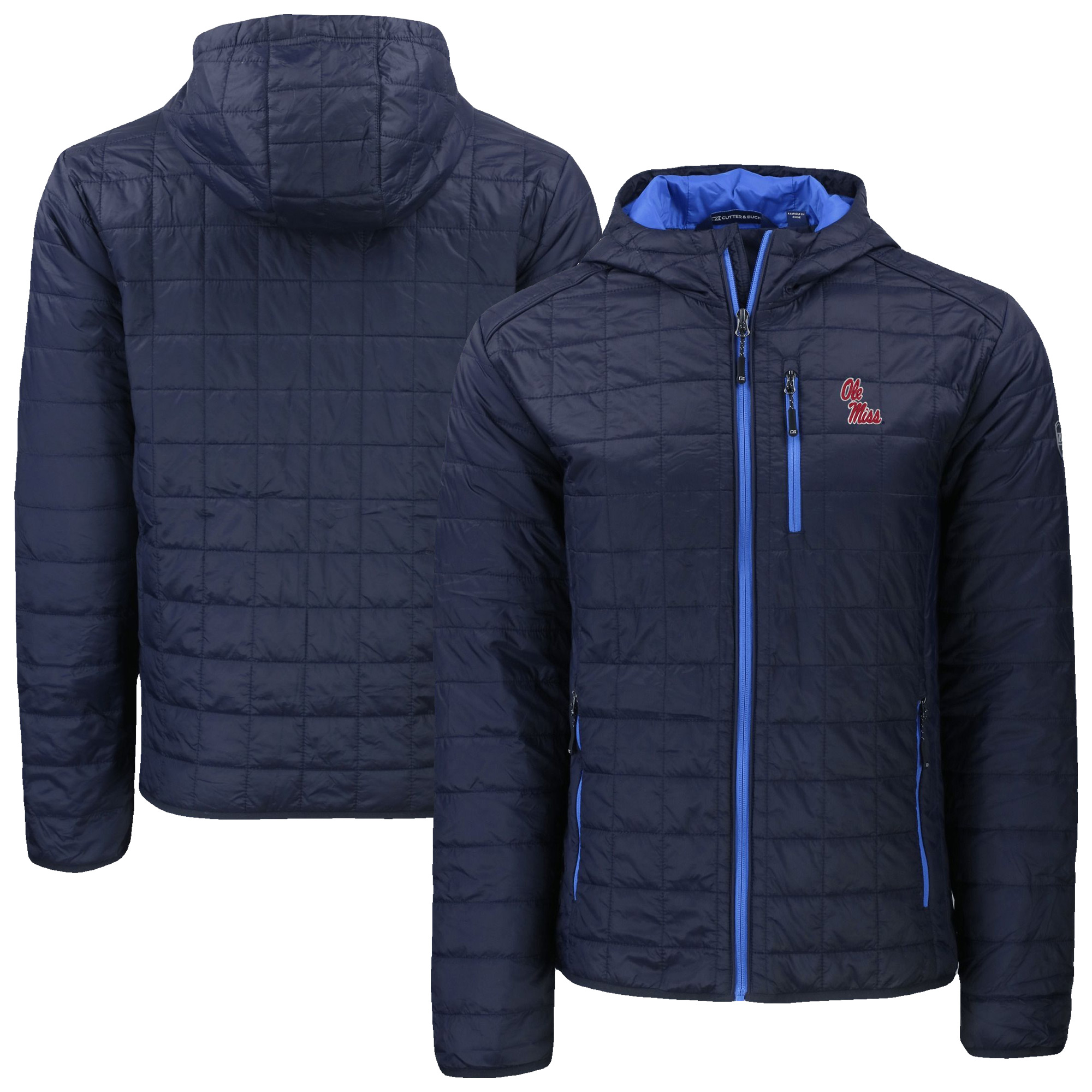 Men's Cutter & Buck  Navy Ole Miss Rebels Rainier Eco PrimaLoft Hooded Full-Zip Jacket