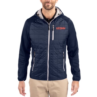 Men's Cutter & Buck  Navy UConn Huskies Rainier Eco Hybrid PrimaLoft Raglan Full-Zip Jacket