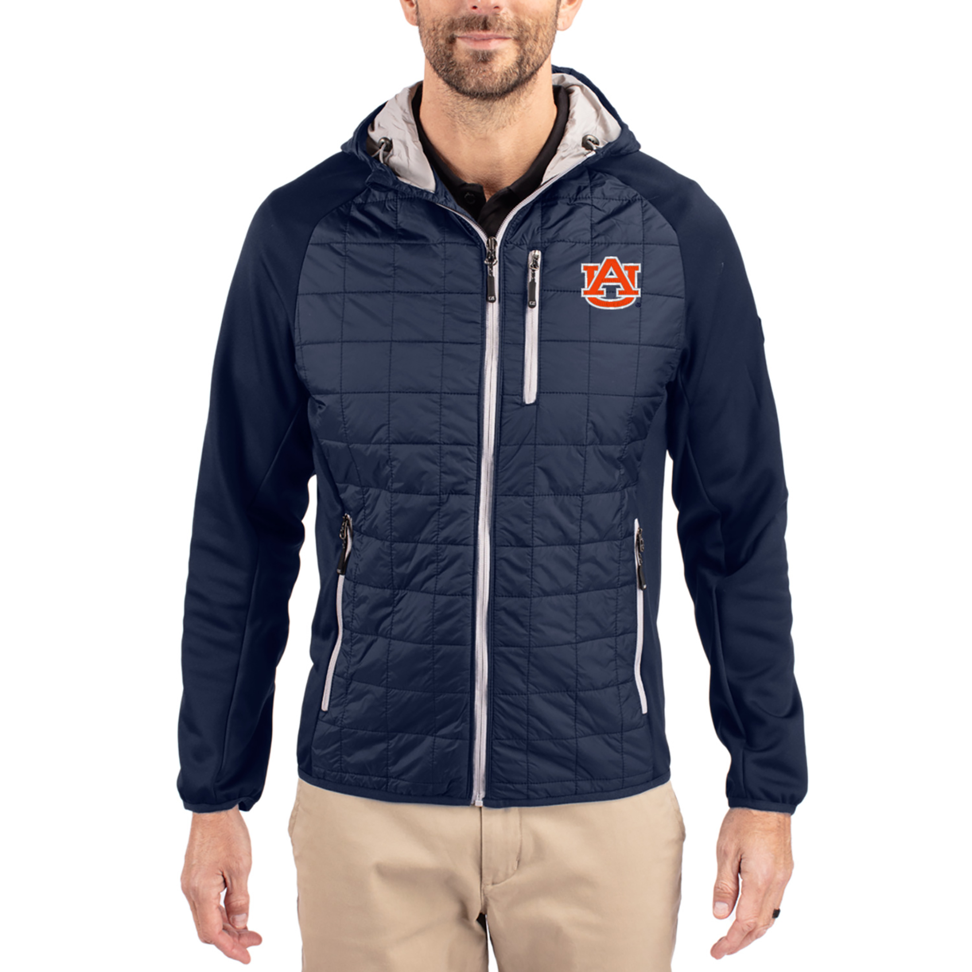 Men's Cutter & Buck Navy Auburn Tigers Rainier Eco Hybrid PrimaLoft Raglan Full-Zip Jacket