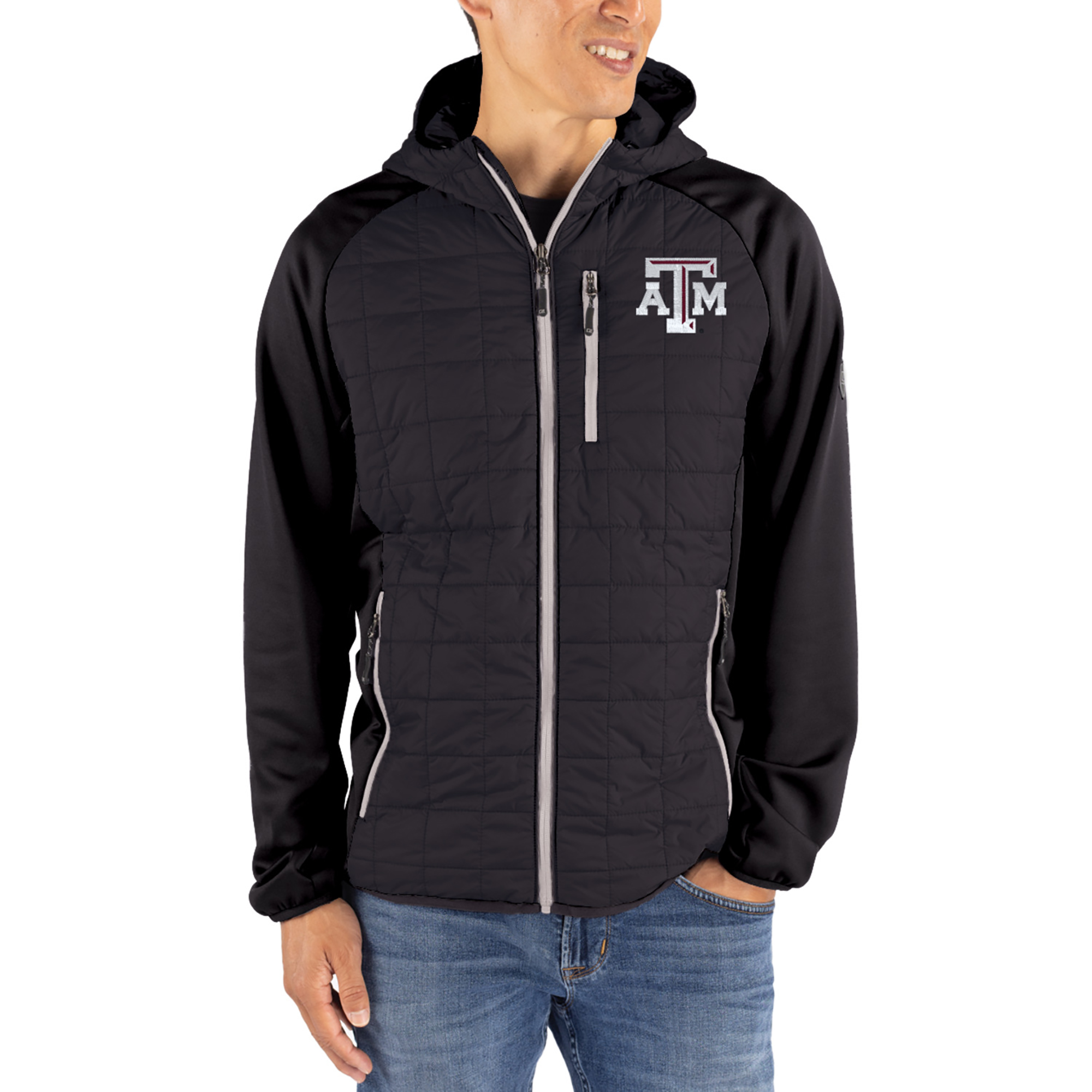 Men's Cutter & Buck Black Texas A&M Aggies Rainier Eco Hybrid PrimaLoft Raglan Full-Zip Jacket