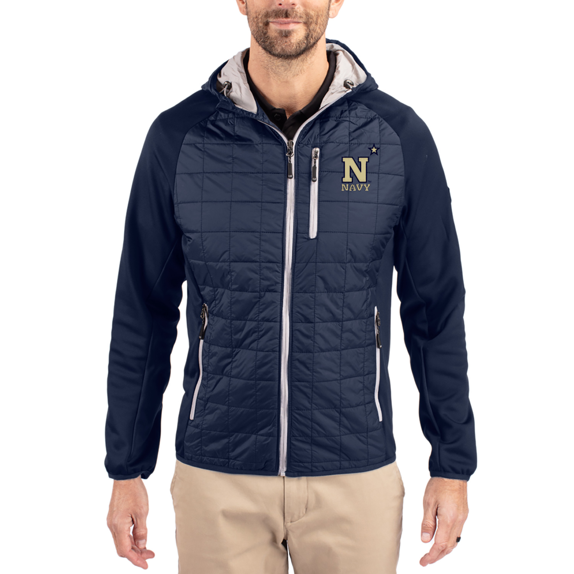 Men's Cutter & Buck  Navy Navy Midshipmen Rainier Eco Hybrid PrimaLoft Raglan Full-Zip Jacket