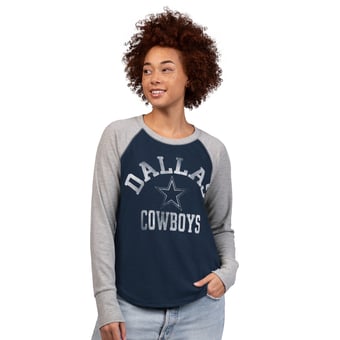Women's G-III 4Her by Carl Banks Navy/Gray Dallas Cowboys Waffle Knit Raglan Long-Sleeve T-Shirt