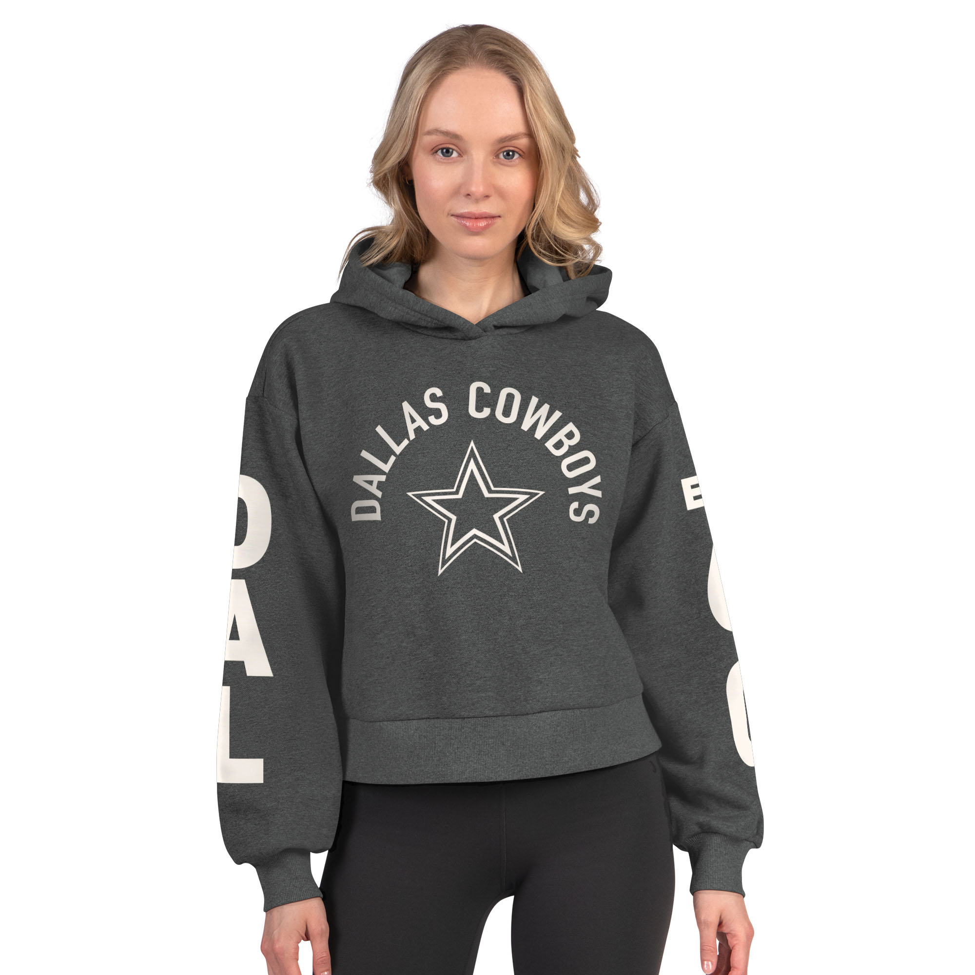 Women's Starter Heather Charcoal Dallas Cowboys Star Player Cropped Fleece Pullover Hoodie