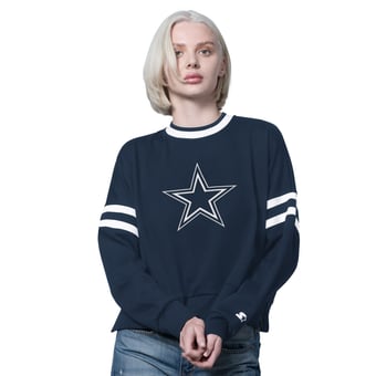 Women's Starter  Navy Dallas Cowboys Rally Drop Shoulder Cropped Sweatshirt
