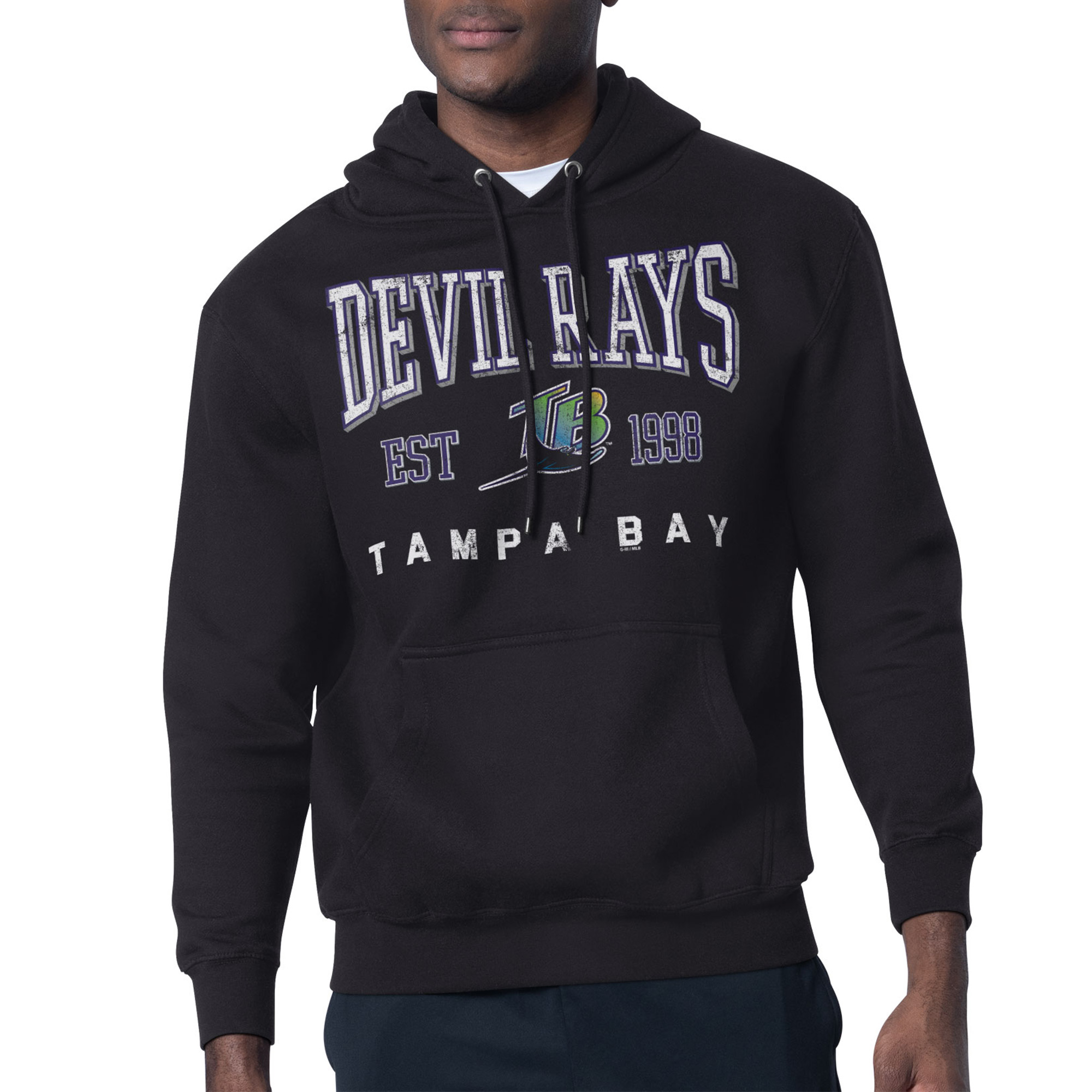 Men’s Starter Black Tampa Bay Rays Distressed Fleece Pullover Hoodie Men’s Starter Black Tampa Bay Rays Distressed Fleece Pullover Hoodie