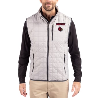 Men's Cutter & Buck  Gray Louisville Cardinals Rainier Eco Insulated PrimaLoft Full-Zip Puffer Vest