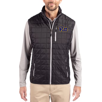 Men's Cutter & Buck  Black Pitt Panthers Rainier Eco Insulated PrimaLoft Full-Zip Puffer Vest
