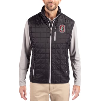 Men's Cutter & Buck  Black Stanford Cardinal Rainier Eco Insulated PrimaLoft Full-Zip Puffer Vest