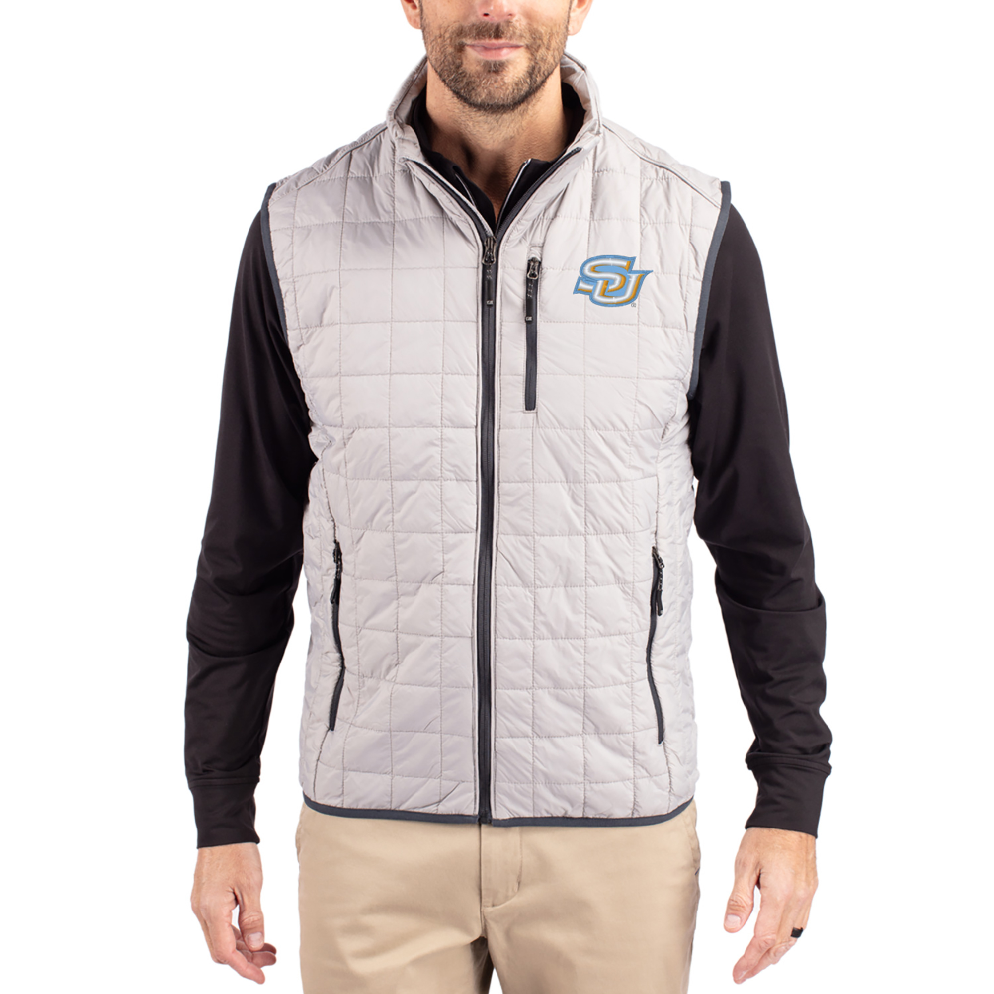 Men’s Cutter & Buck Gray Southern University Jaguars Rainier Eco Insulated PrimaLoft Full-Zip Puffer Vest Men’s Cutter & Buck Gray Southern University Jaguars Rainier Eco Insulated PrimaLoft Full-Zip Puffer Vest