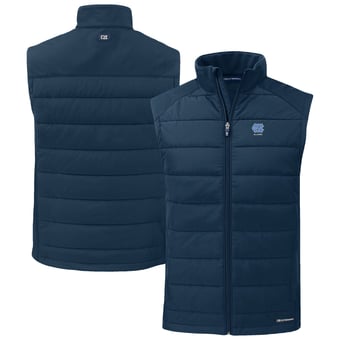 Men's Cutter & Buck Navy North Carolina Tar Heels Evoke Hybrid Eco Softshell Recycled Full-Zip Vest