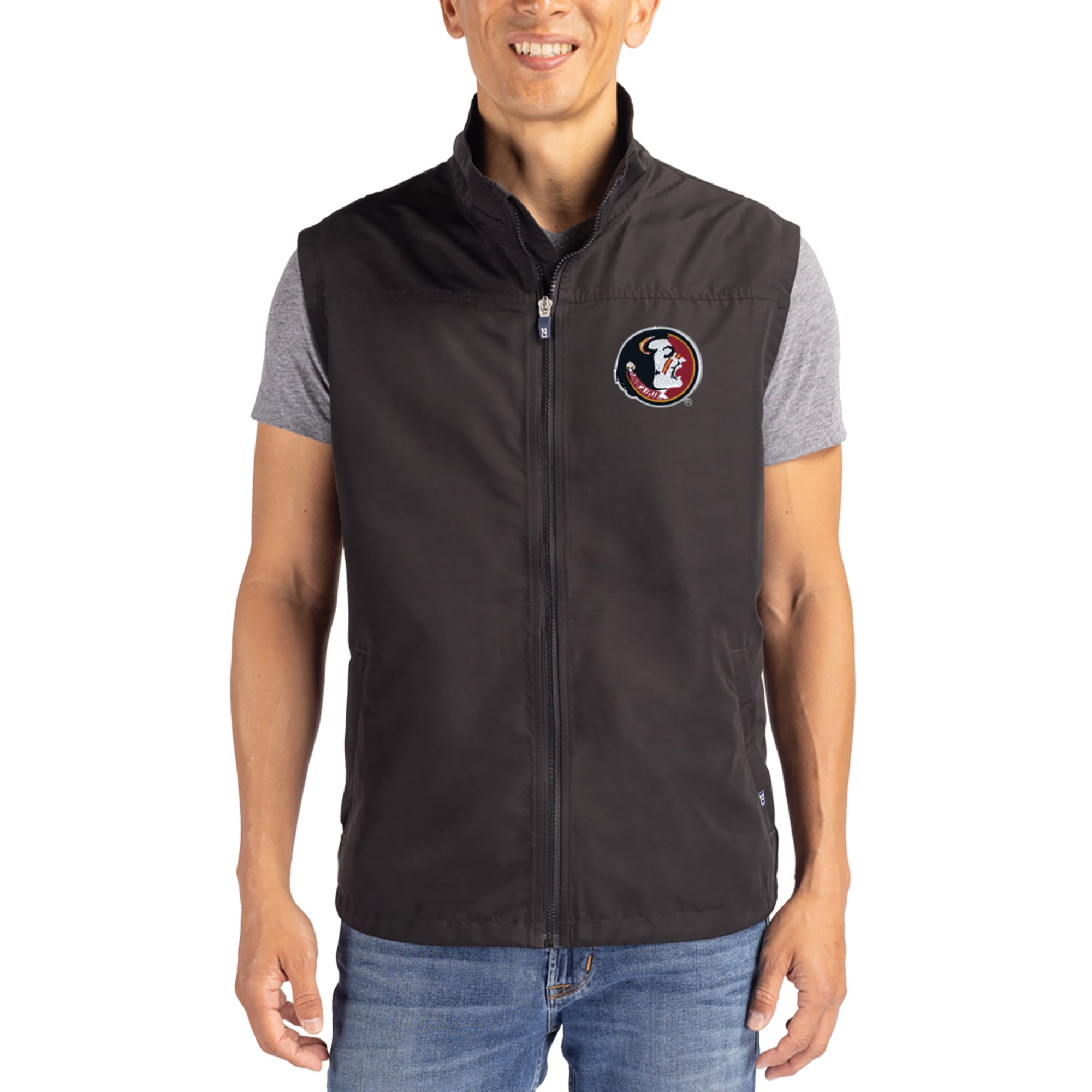 Men's Cutter & Buck Black Florida State Seminoles Charter Eco Recycled Full-Zip Vest