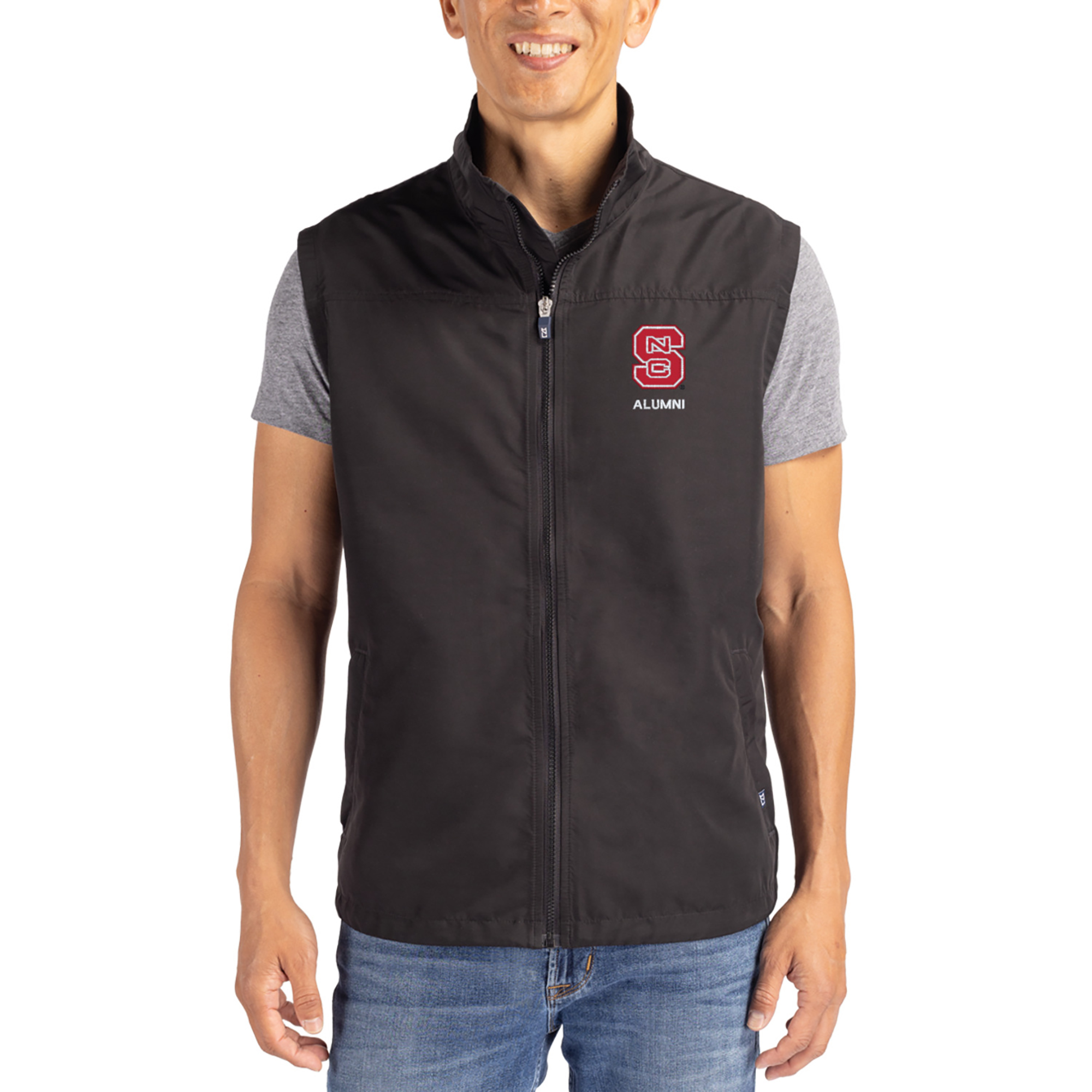 Men's Cutter & Buck Black NC State Wolfpack Charter Eco Recycled Full-Zip Vest