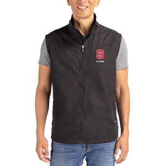 Men's Cutter & Buck Black NC State Wolfpack Charter Eco Recycled Full-Zip Vest