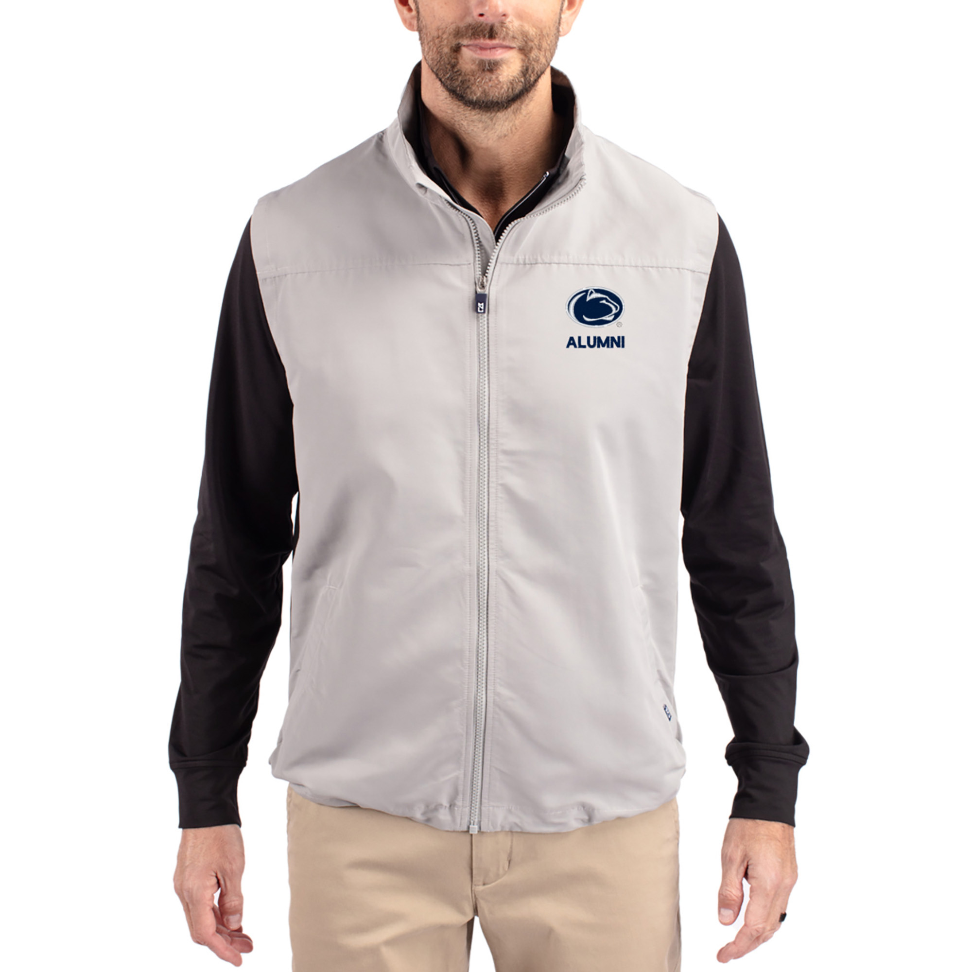 Men's Cutter & Buck Gray Penn State Nittany Lions Charter Eco Recycled Full-Zip Vest