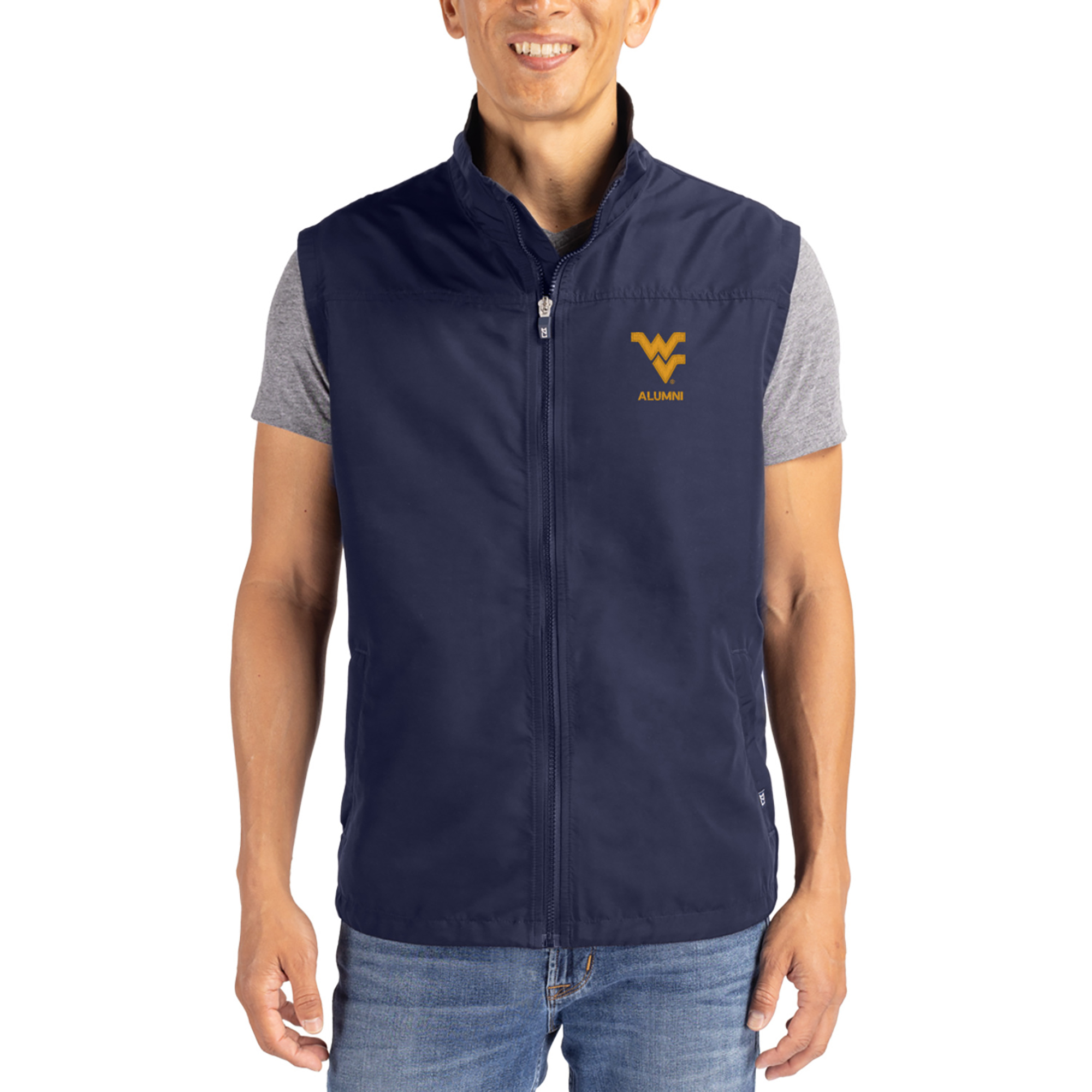 Men's Cutter & Buck Navy West Virginia Mountaineers Charter Eco Recycled Full-Zip Vest