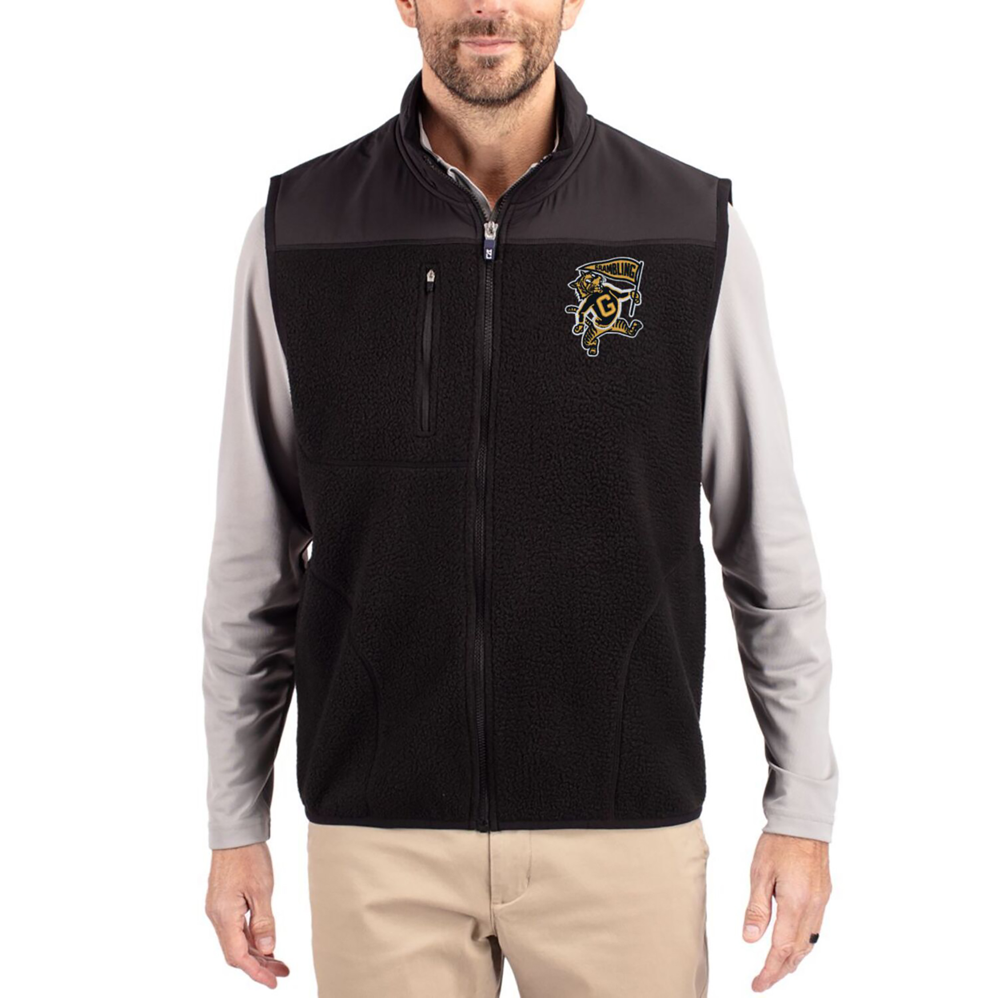 Men’s Cutter & Buck Black Grambling Tigers Cascade Eco Fleece Full-Zip Vest Men’s Cutter & Buck Black Grambling Tigers Cascade Eco Fleece Full-Zip Vest