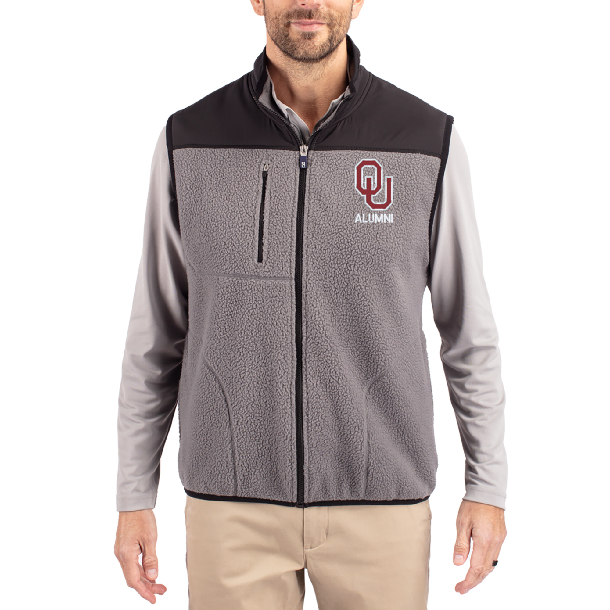 Men's Cutter & Buck Gray Oklahoma Sooners Cascade Eco Fleece Full-Zip Vest