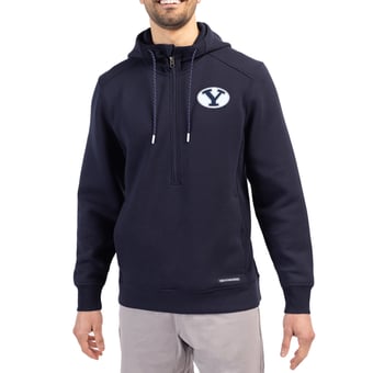 Men's Cutter & Buck  Navy BYU Cougars Roam Eco Recycled Half-Zip Pullover Hoodie