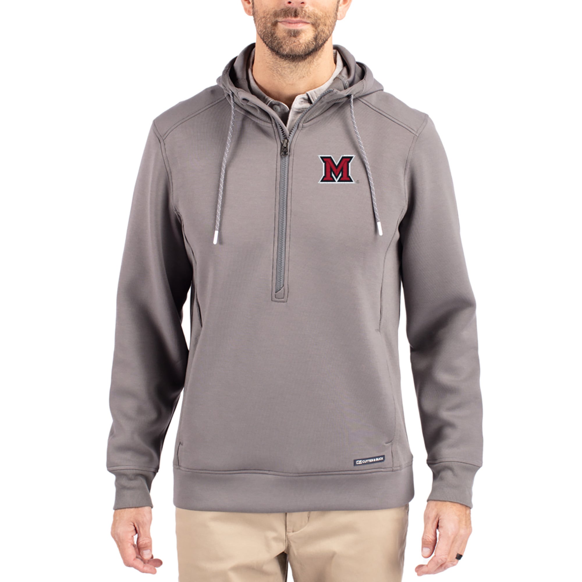 Men's Cutter & Buck  Gray Miami University RedHawks Roam Eco Recycled Half-Zip Pullover Hoodie