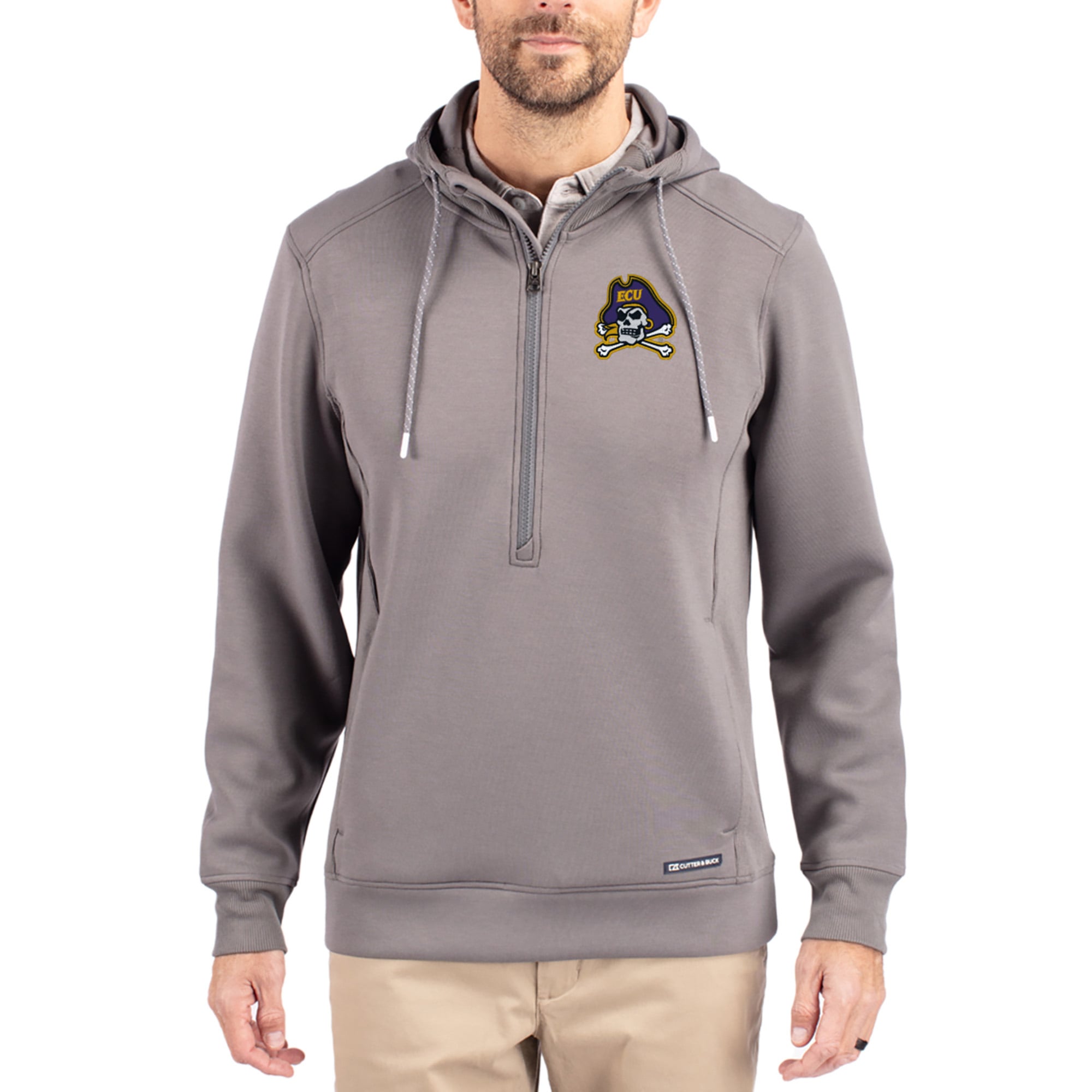 Men's Cutter & Buck  Gray ECU Pirates Roam Eco Recycled Half-Zip Pullover Hoodie