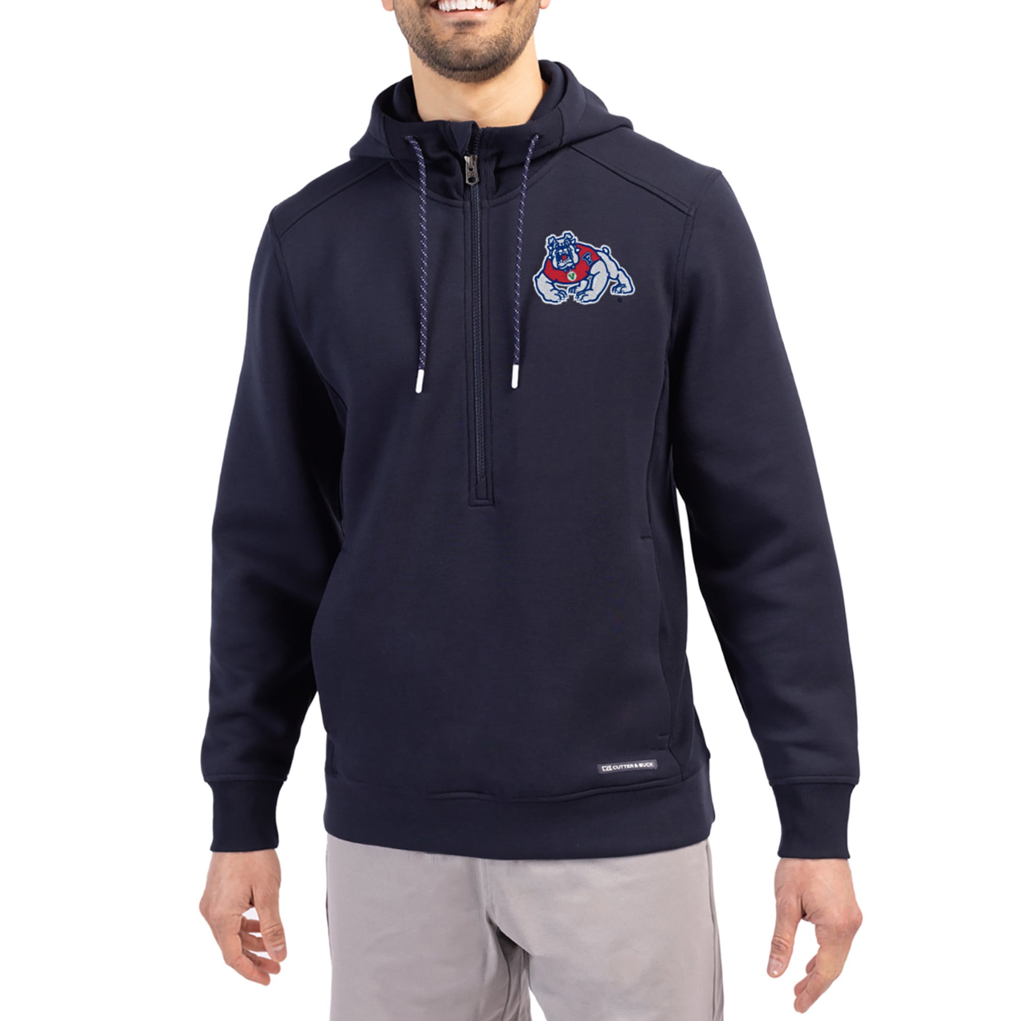 Men's Cutter & Buck  Navy Fresno State Bulldogs Roam Eco Recycled Half-Zip Pullover Hoodie