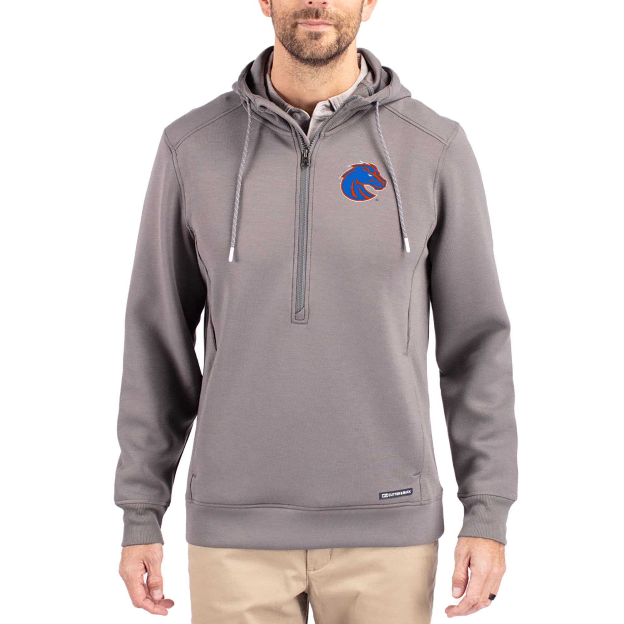 Men's Cutter & Buck  Gray Boise State Broncos Roam Eco Recycled Half-Zip Pullover Hoodie