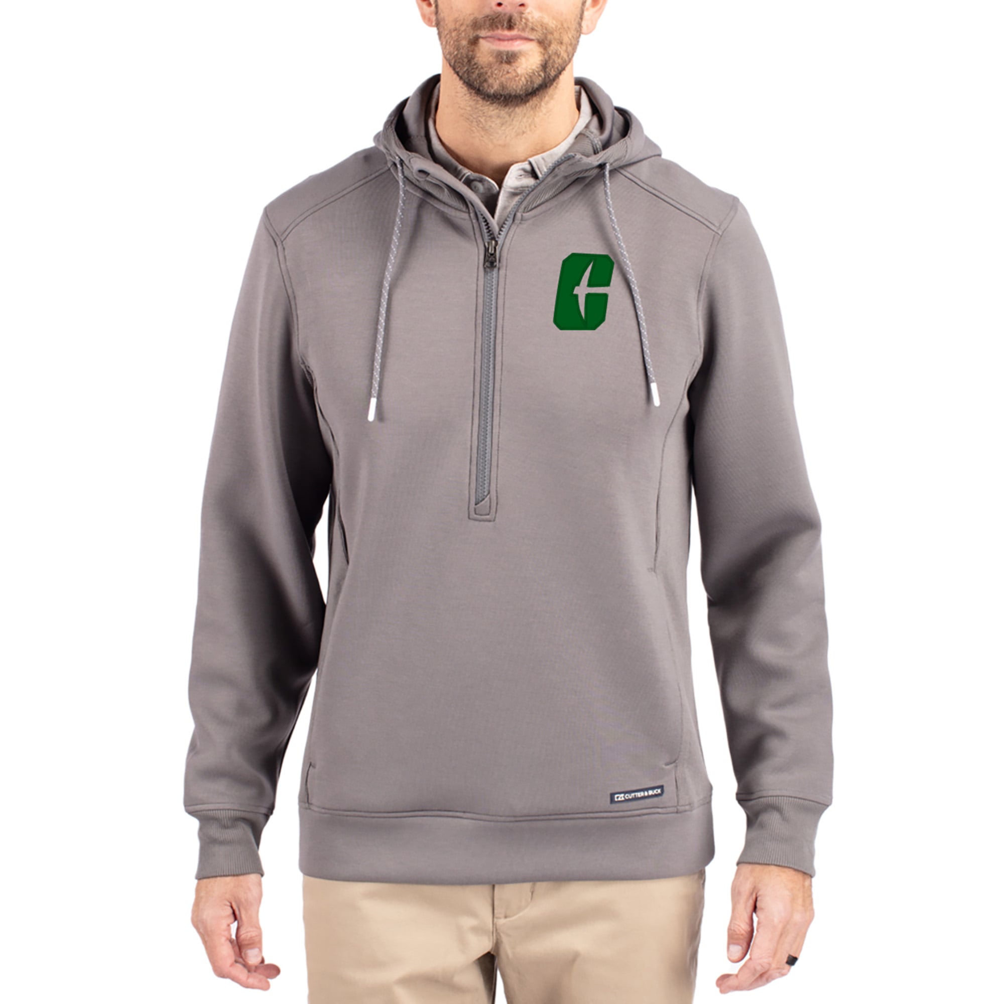 Men's Cutter & Buck  Gray Charlotte 49ers Roam Eco Recycled Half-Zip Pullover Hoodie