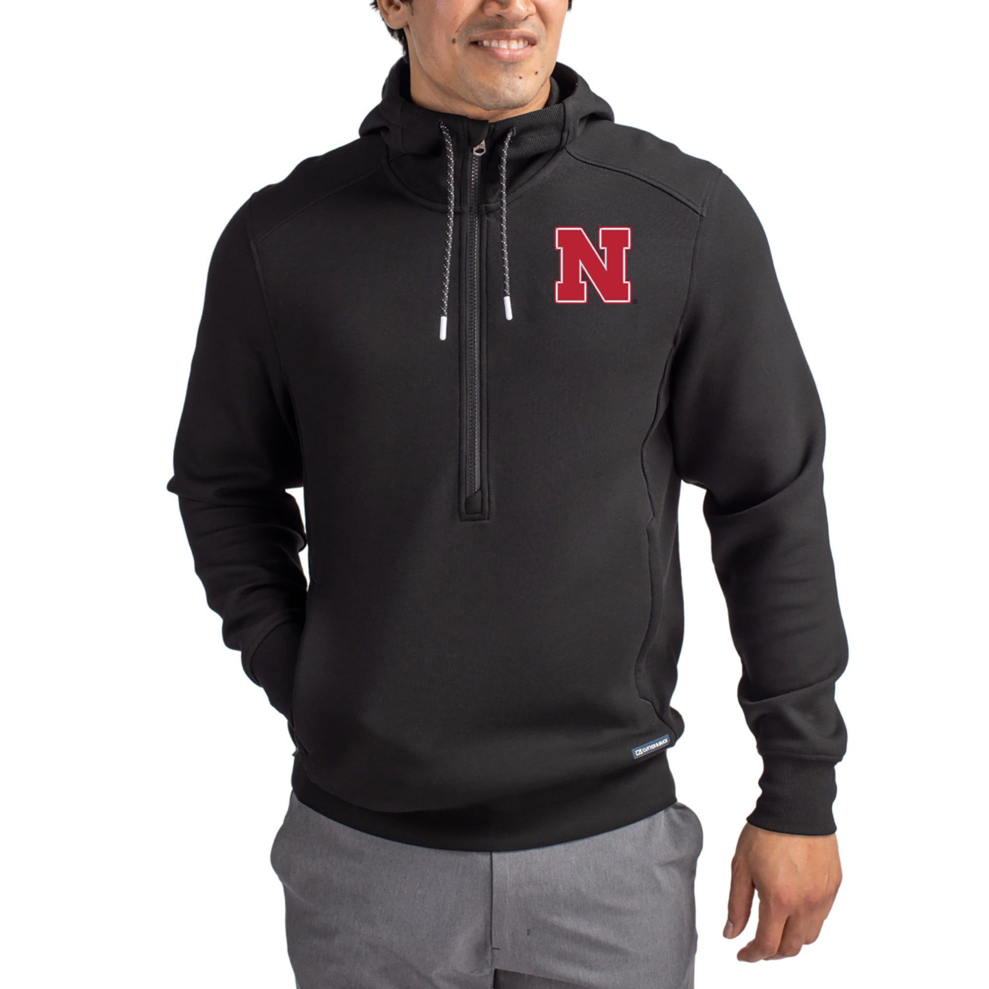 Men's Cutter & Buck  Black Nebraska Huskers Roam Eco Recycled Half-Zip Pullover Hoodie