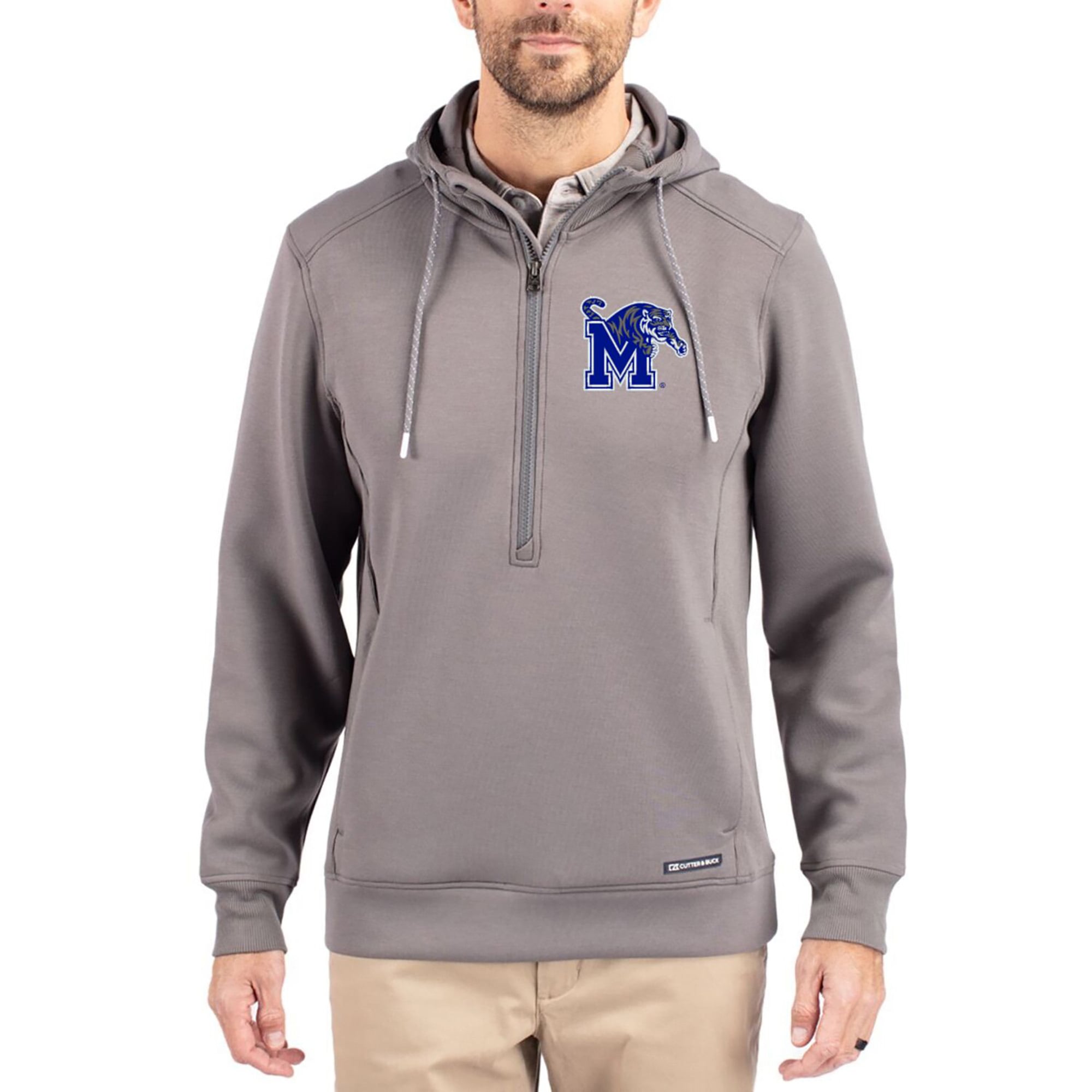 Men's Cutter & Buck  Gray Memphis Tigers Roam Eco Recycled Half-Zip Pullover Hoodie