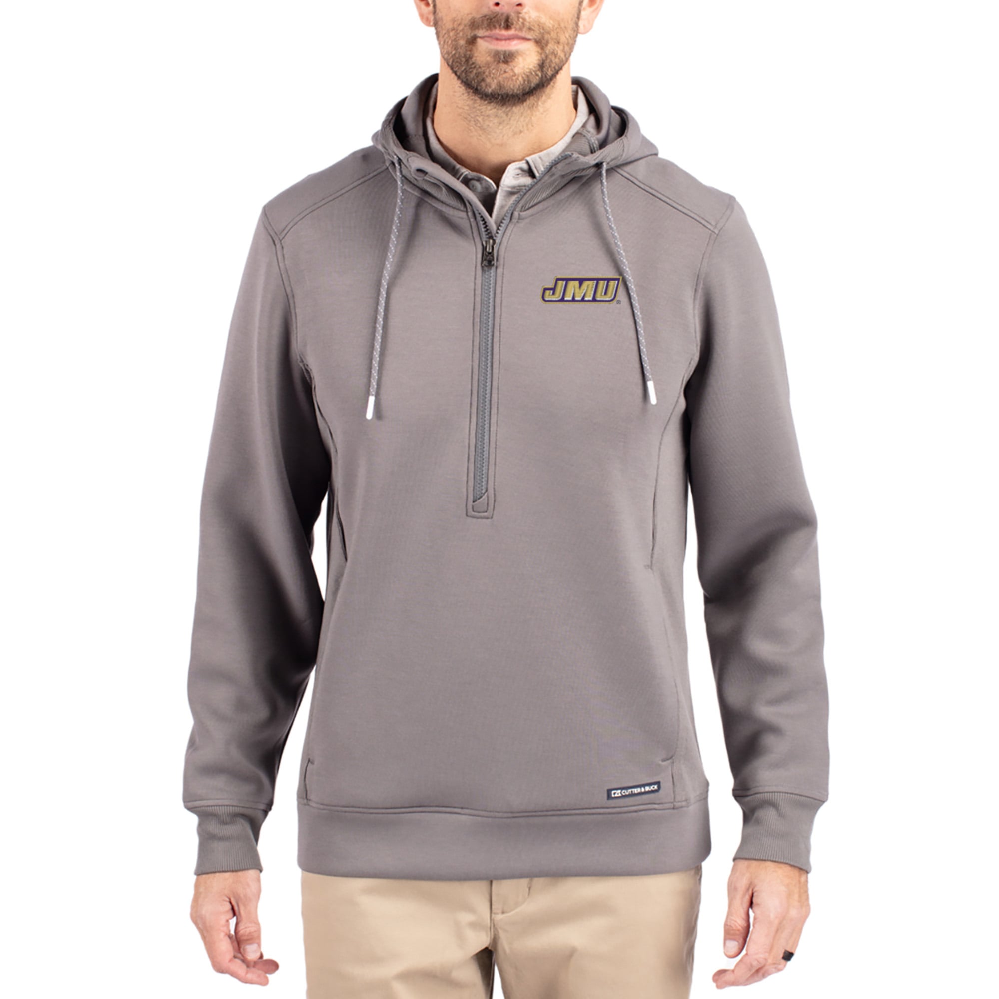 Men's Cutter & Buck  Gray James Madison Dukes Roam Eco Recycled Half-Zip Pullover Hoodie
