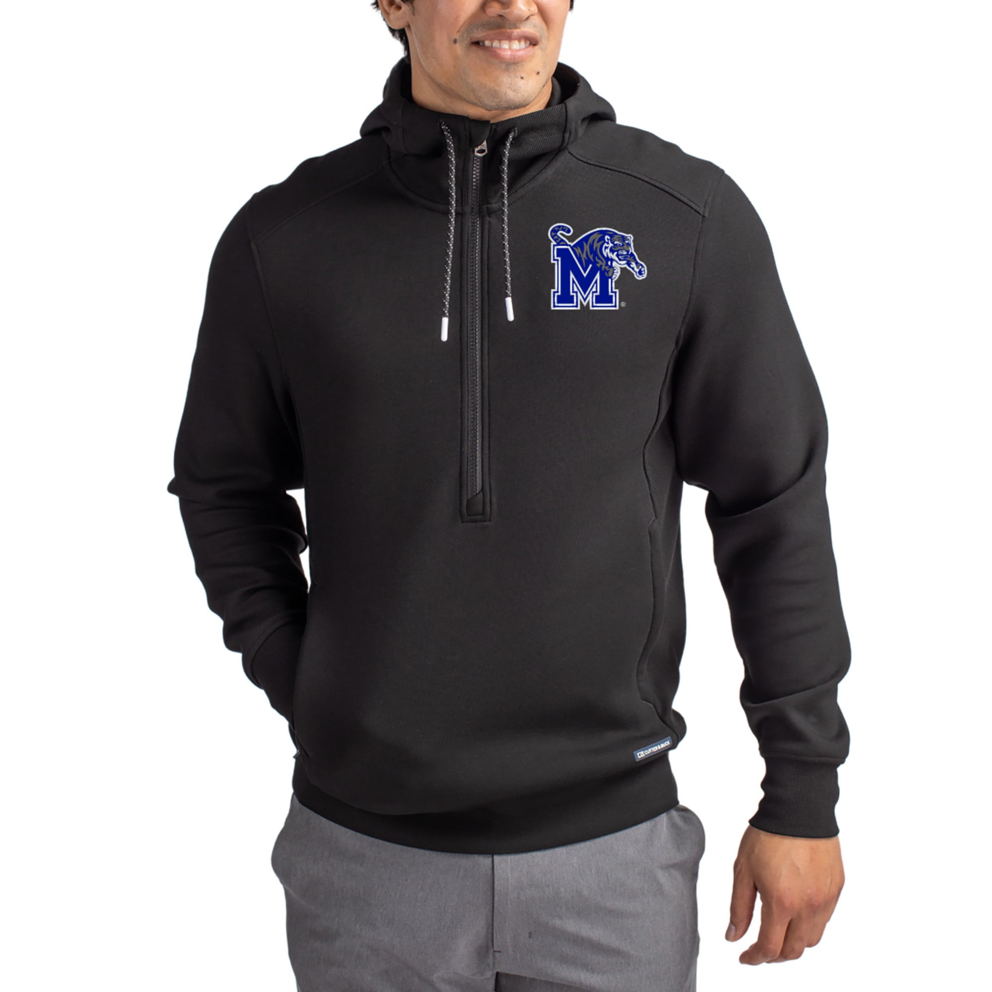 Men's Cutter & Buck  Black Memphis Tigers Roam Eco Recycled Half-Zip Pullover Hoodie