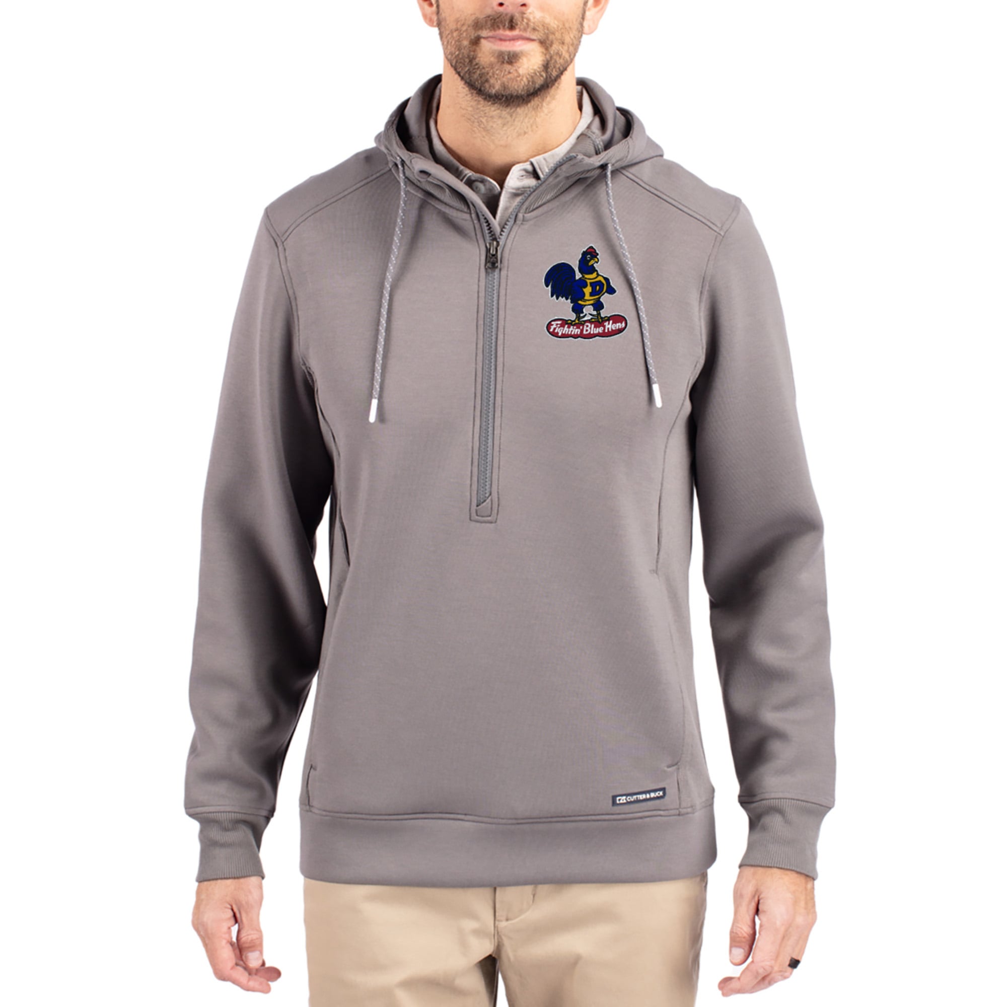 Men's Cutter & Buck  Gray Delaware Fightin' Blue Hens Roam Eco Recycled Half-Zip Pullover Hoodie