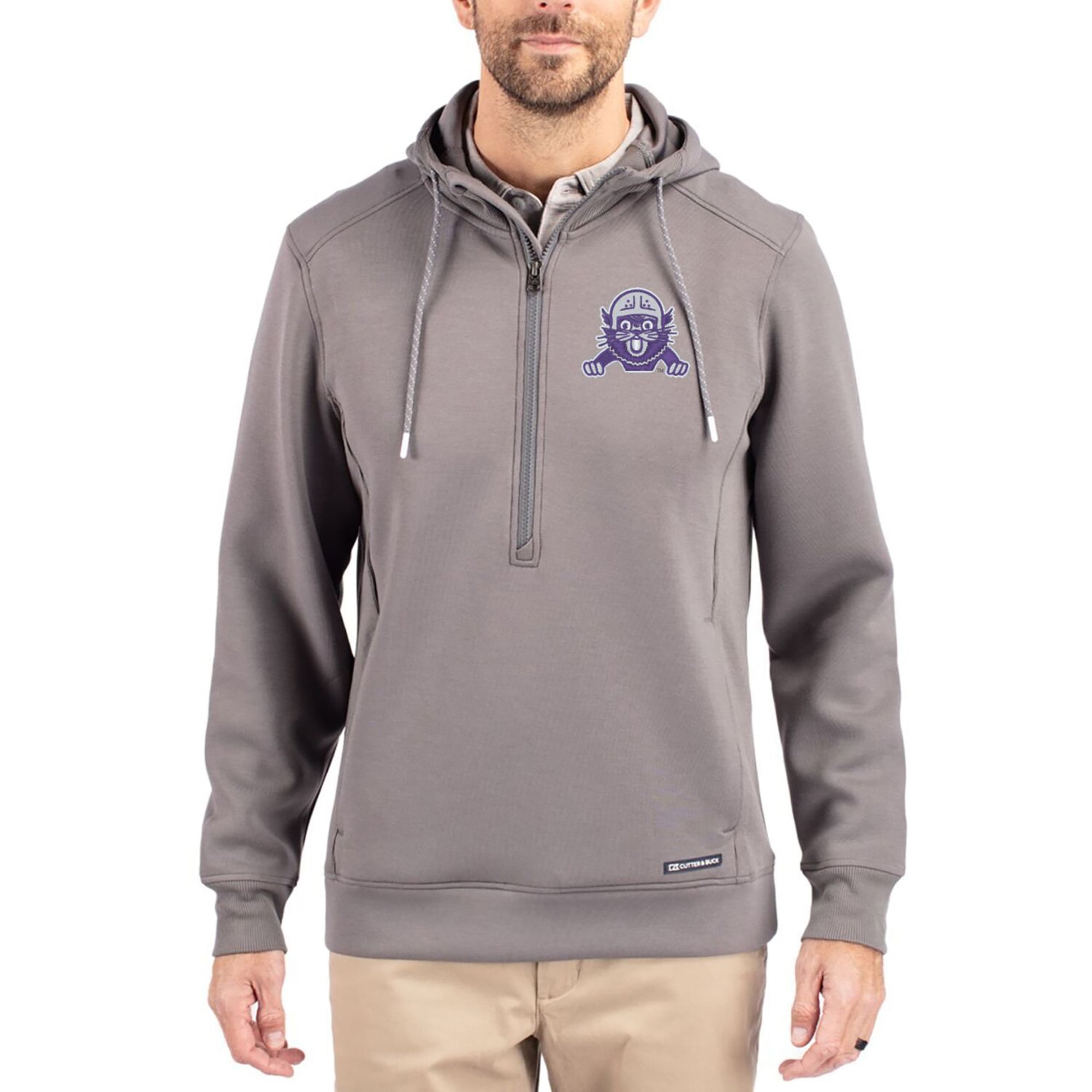 Men's Cutter & Buck  Gray Northwestern Wildcats Roam Eco Recycled Half-Zip Pullover Hoodie