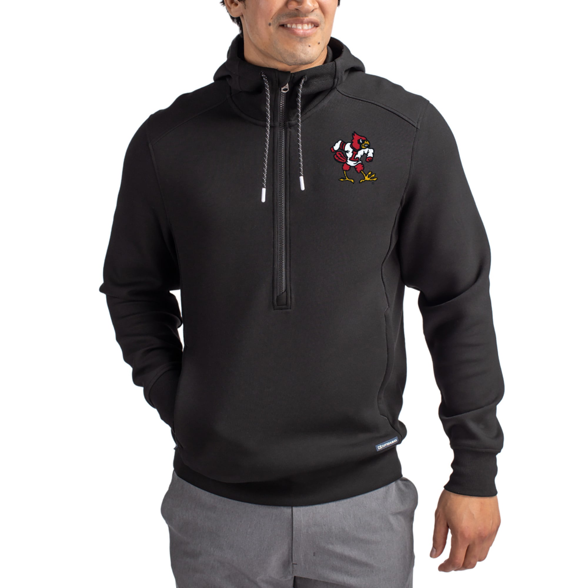 Men's Cutter & Buck  Black Louisville Cardinals Roam Eco Recycled Half-Zip Pullover Hoodie